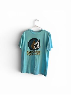 Volcom Boys' Teal Graphic Logo T‑Shirt Size Large EUC